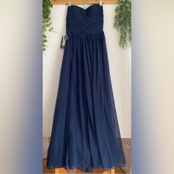 JS Boutique Women’s Ruched Bodice Chiffon Gown NAVY - Picture 3 of 6